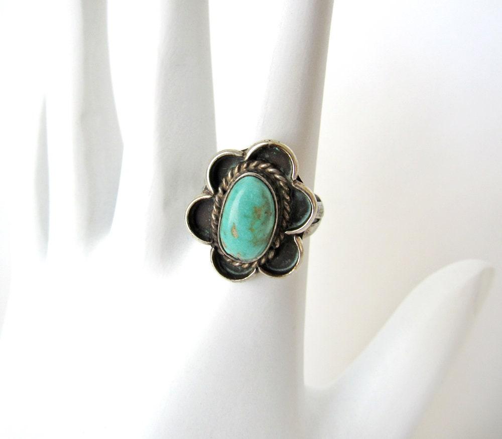 Sterling Silver Turquoise Ring Size 6 - Vintage Southwestern Turquoise Jewelry