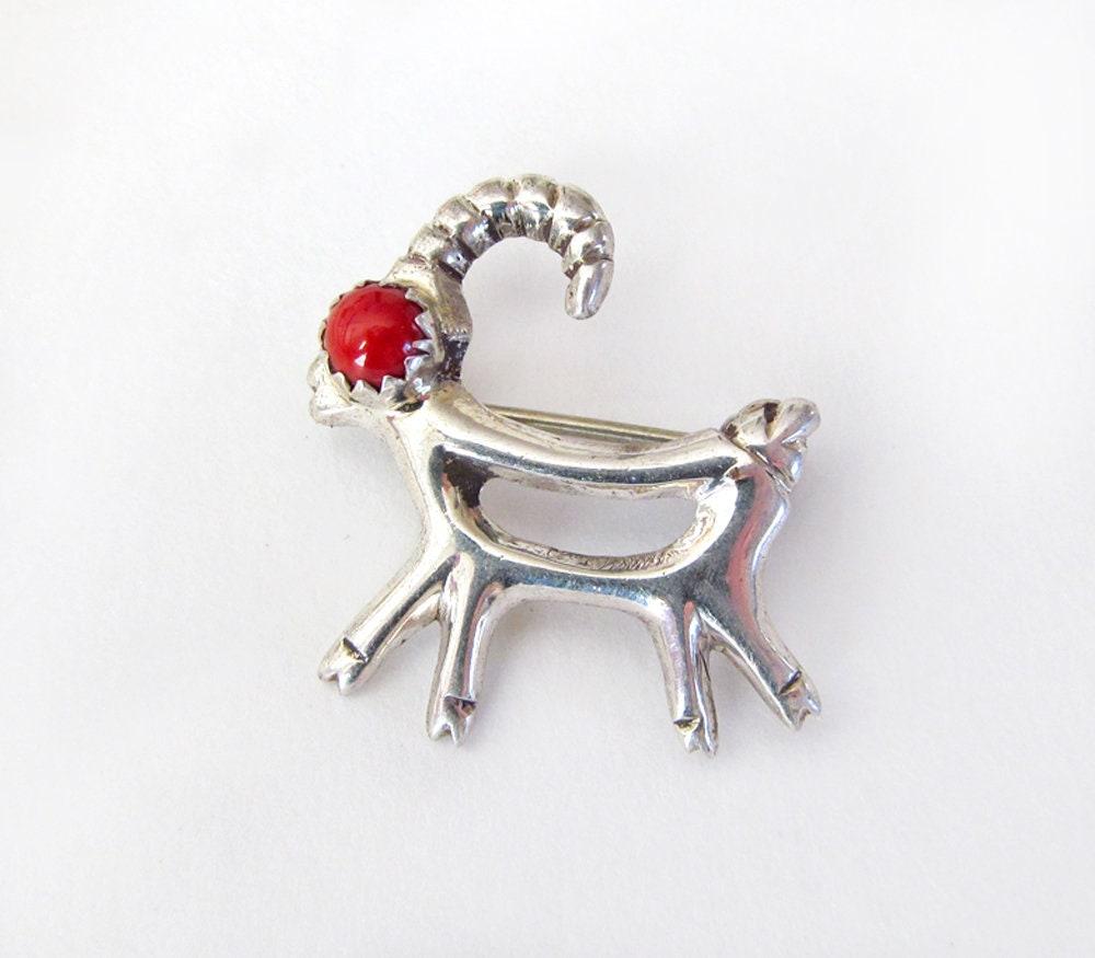 Red Coral Sterling Silver Antelope Pin - Cute Whimsical Animal Lover Jewelry Gifts