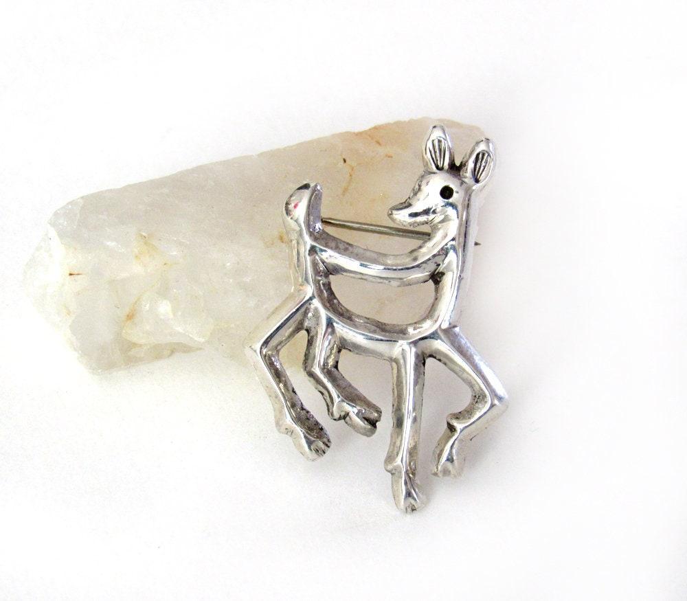 Sterling Silver Reindeer Pin Brooch - Animal Jewelry Gifts for Women / Teen Girls
