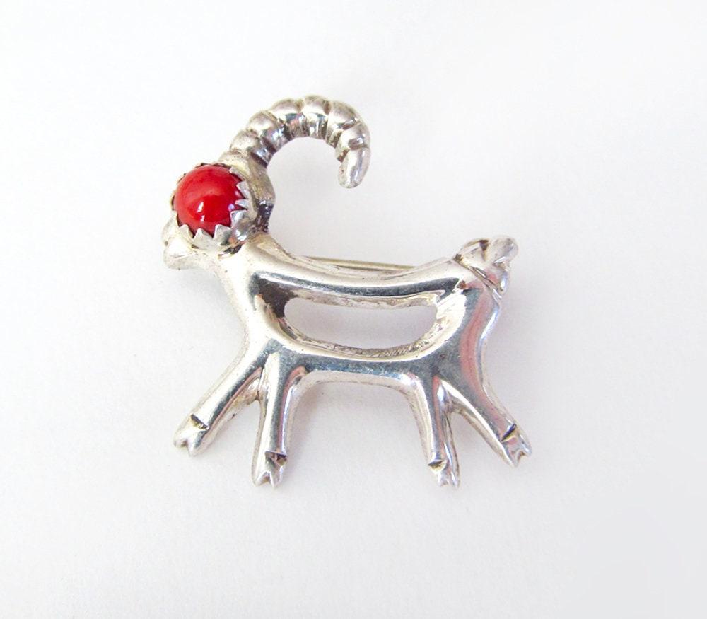 Red Coral Sterling Silver Antelope Pin - Cute Whimsical Animal Lover Jewelry Gifts