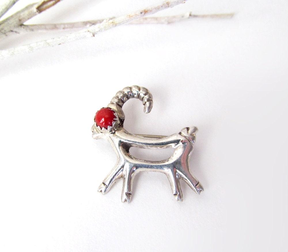 Red Coral Sterling Silver Antelope Pin - Cute Whimsical Animal Lover Jewelry Gifts