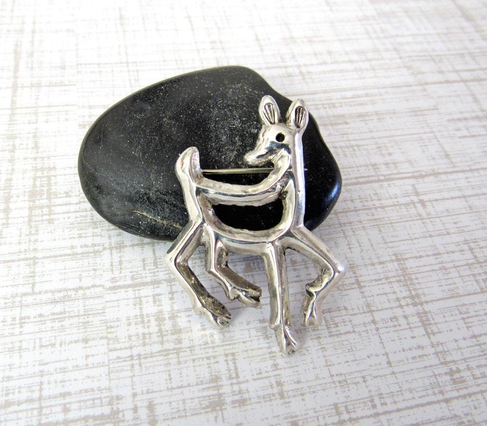 Sterling Silver Reindeer Pin Brooch - Animal Jewelry Gifts for Women / Teen Girls