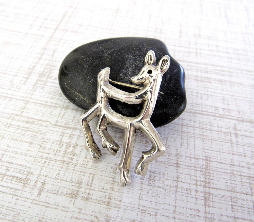 Sterling Silver Reindeer Pin Brooch - Animal Jewelry Gifts for Women / Teen Girls
