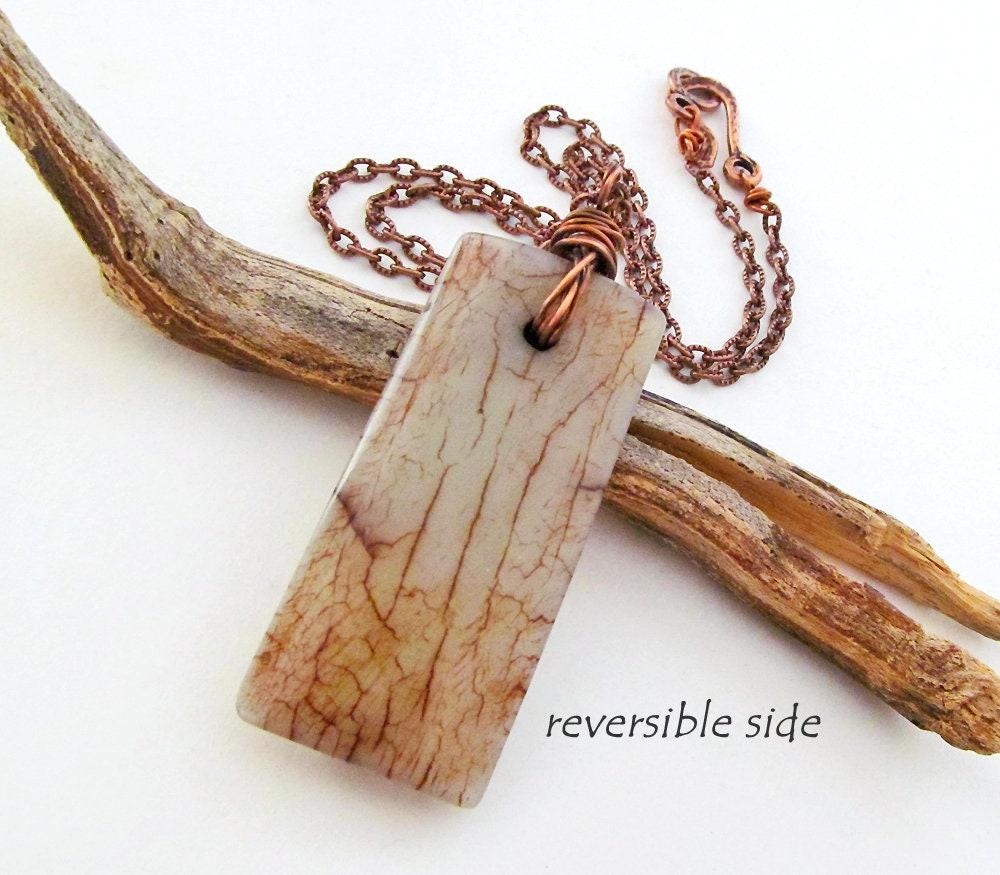 Natural Earthy Rustic Brown Agate Stone Necklace Wire Wrapped in Copper - Unisex Jewelry for Men / Women