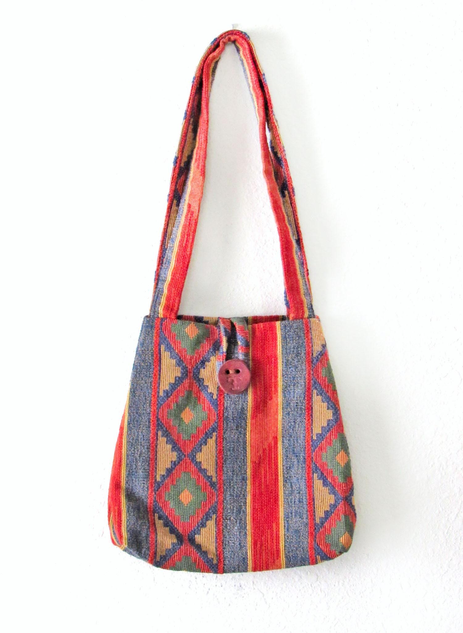 Bright Colorful Southwestern Aztec Print Tapestry Handbag Tote Bag - Vintage Boho Fashion
