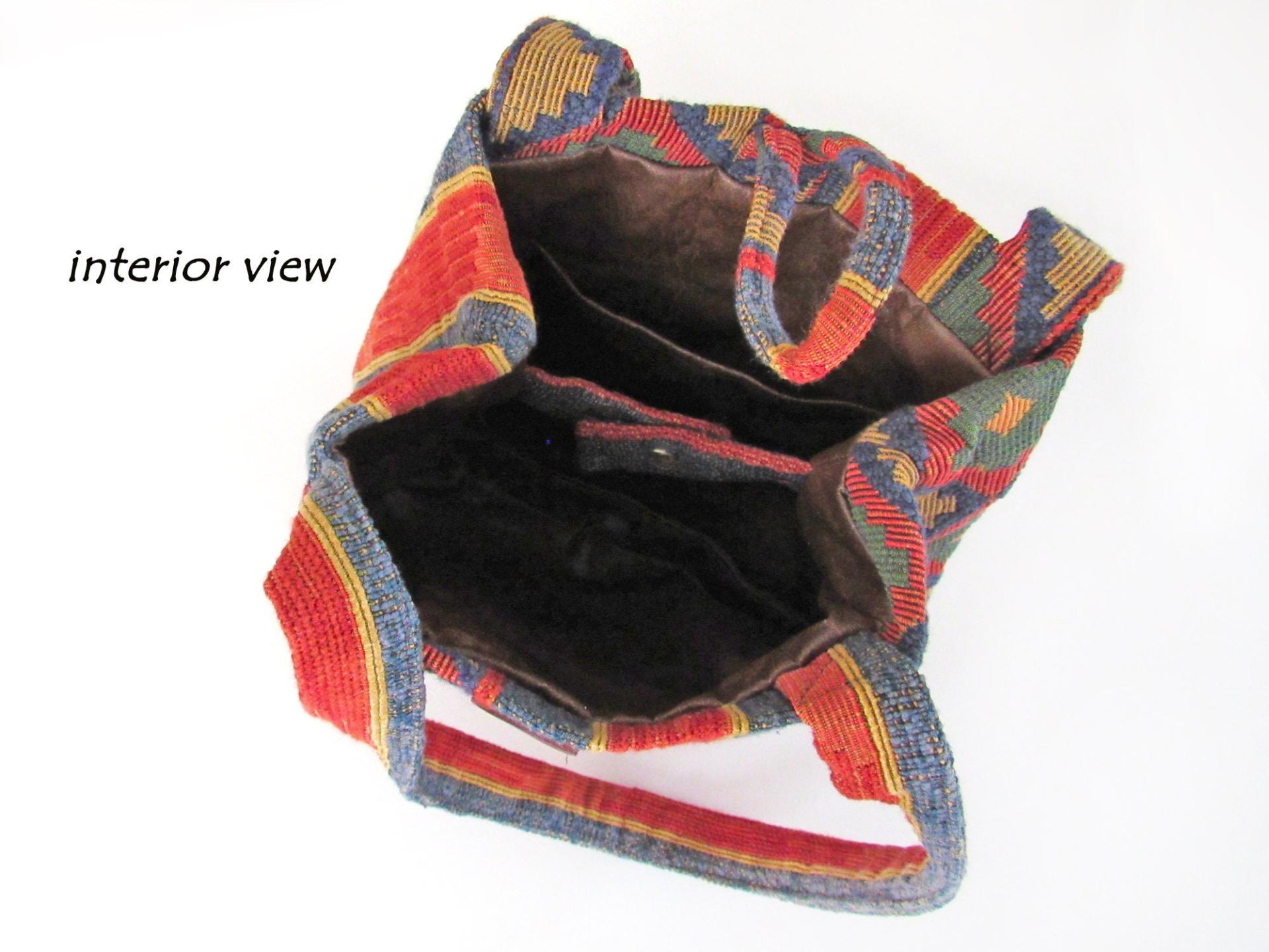 Bright Colorful Southwestern Aztec Print Tapestry Handbag Tote Bag - Vintage Boho Fashion