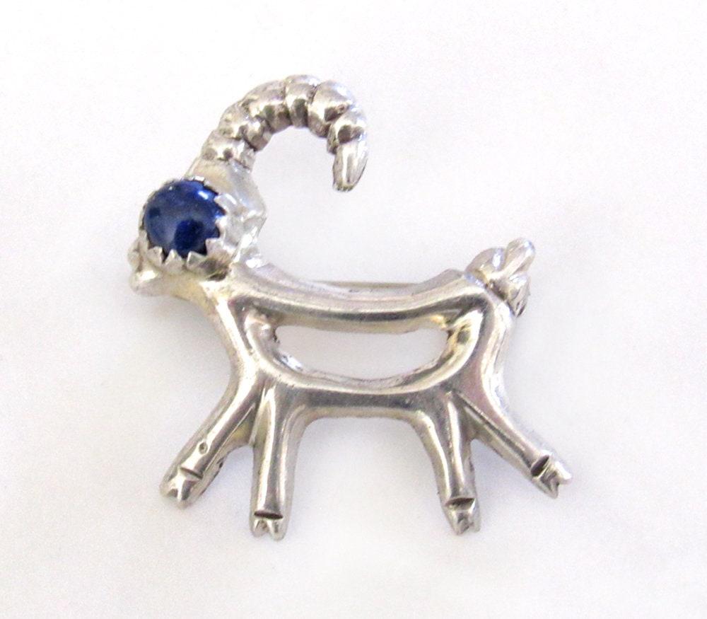 Sterling Silver Antelope Reindeer Pin with Blue Lapis Stone - Cute Whimsical Animal Lover Jewelry Gifts