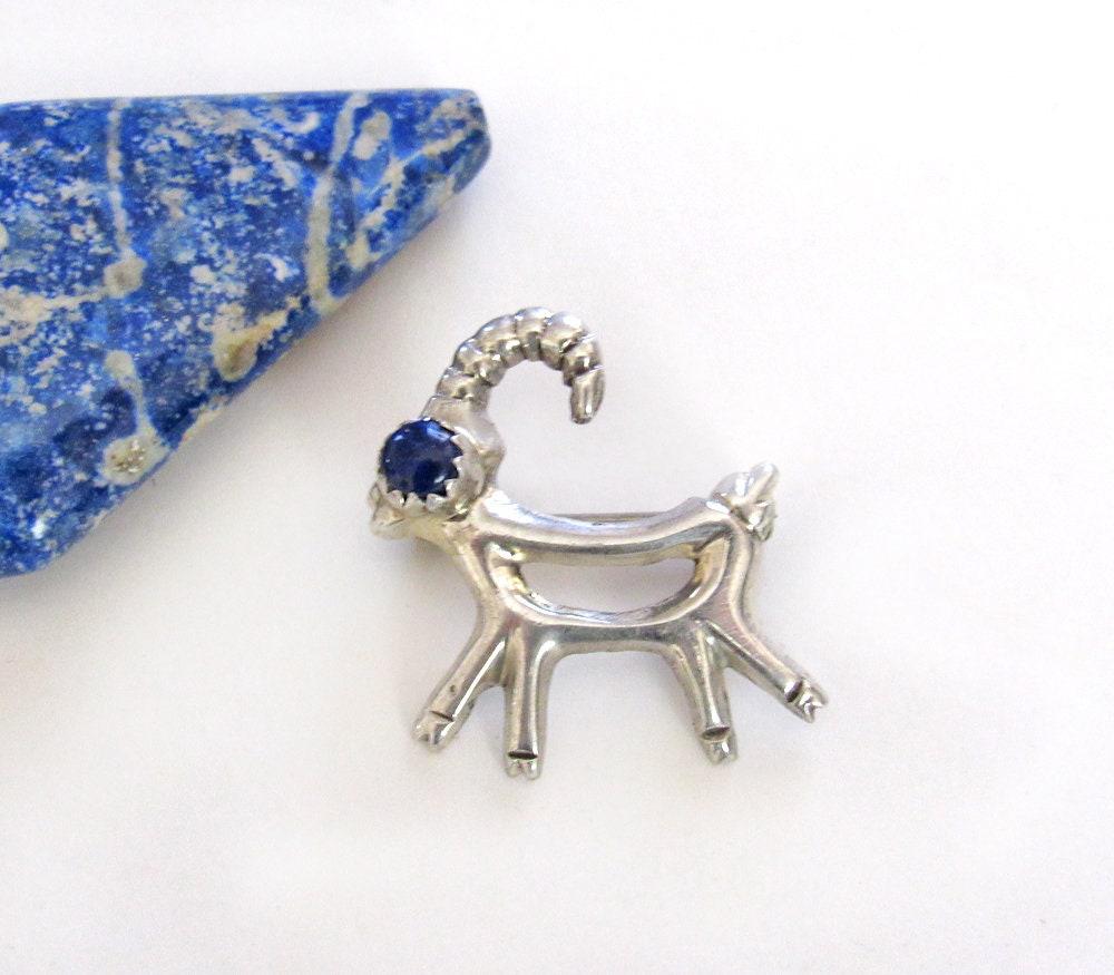 Sterling Silver Antelope Reindeer Pin with Blue Lapis Stone - Cute Whimsical Animal Lover Jewelry Gifts
