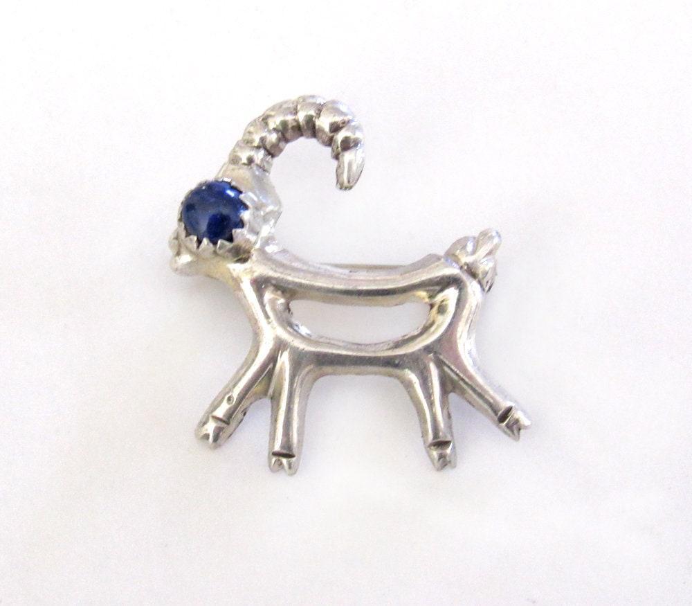 Sterling Silver Antelope Reindeer Pin with Blue Lapis Stone - Cute Whimsical Animal Lover Jewelry Gifts