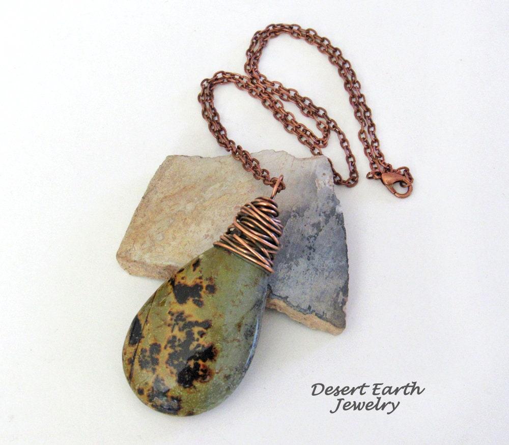 Paintbrush Jasper Pendant Necklace Wire Wrapped in Copper - Rustic Earthy Natural Jasper Stone Jewelry