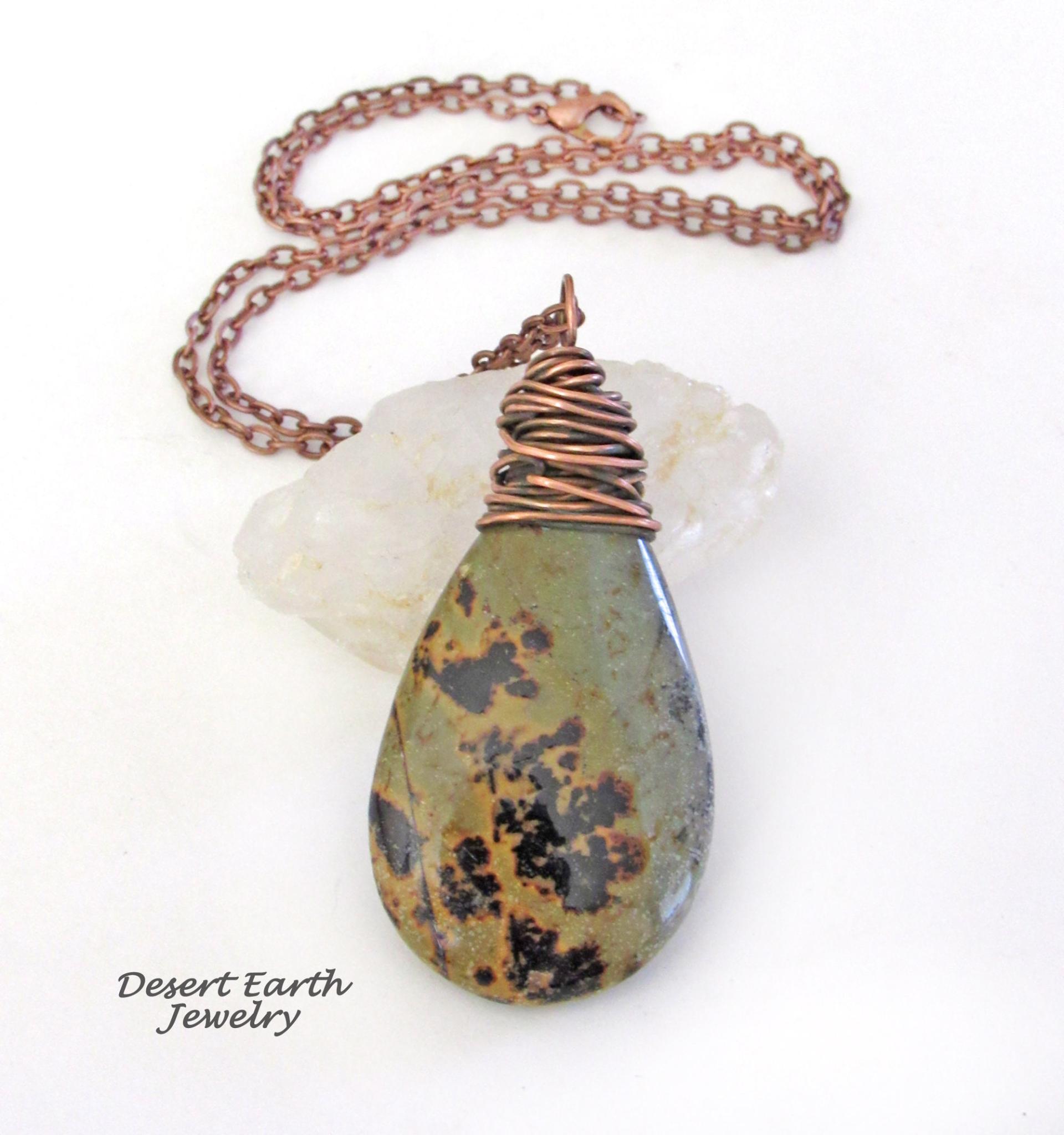 Paintbrush Jasper Pendant Necklace Wire Wrapped in Copper - Rustic Earthy Natural Jasper Stone Jewelry