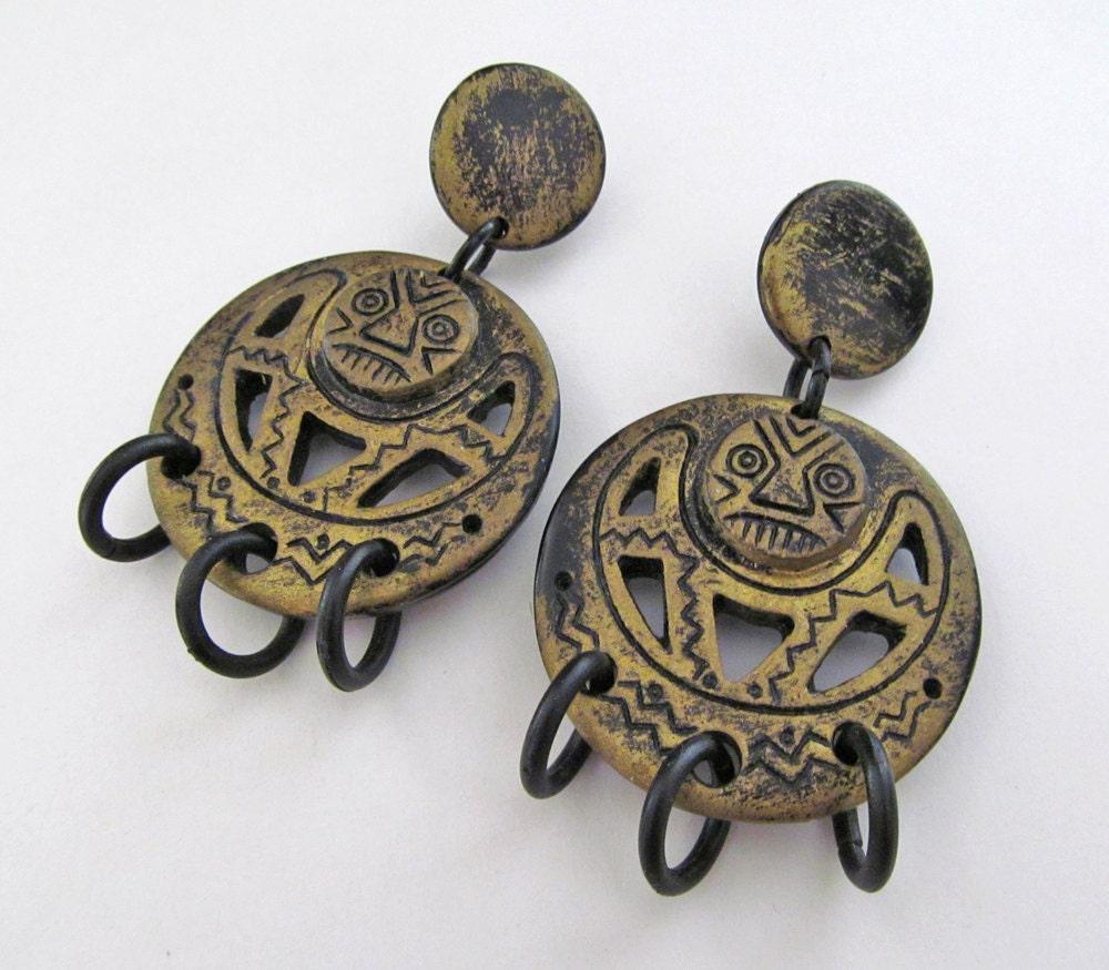 Exotic Ethnic African Mask Earrings - Unique Vintage African Style Jewelry