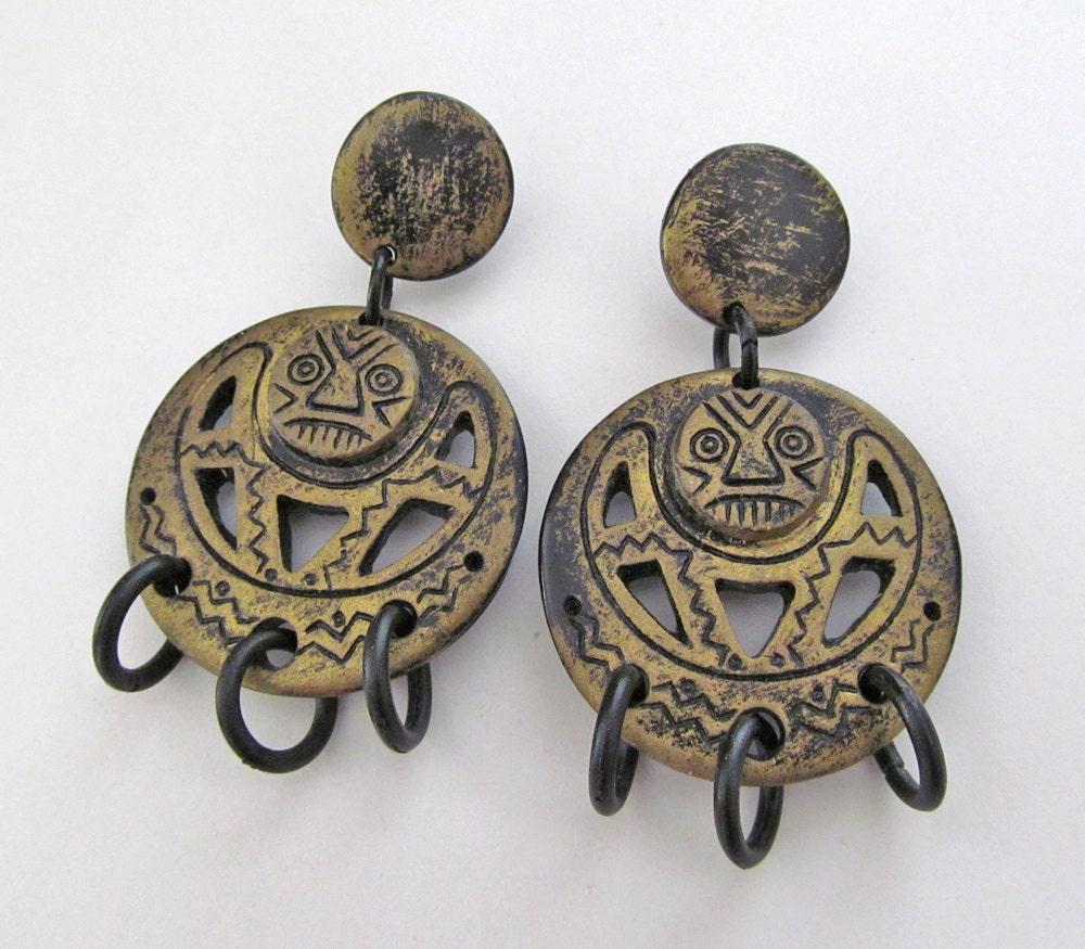 Exotic Ethnic African Mask Earrings - Unique Vintage African Style Jewelry