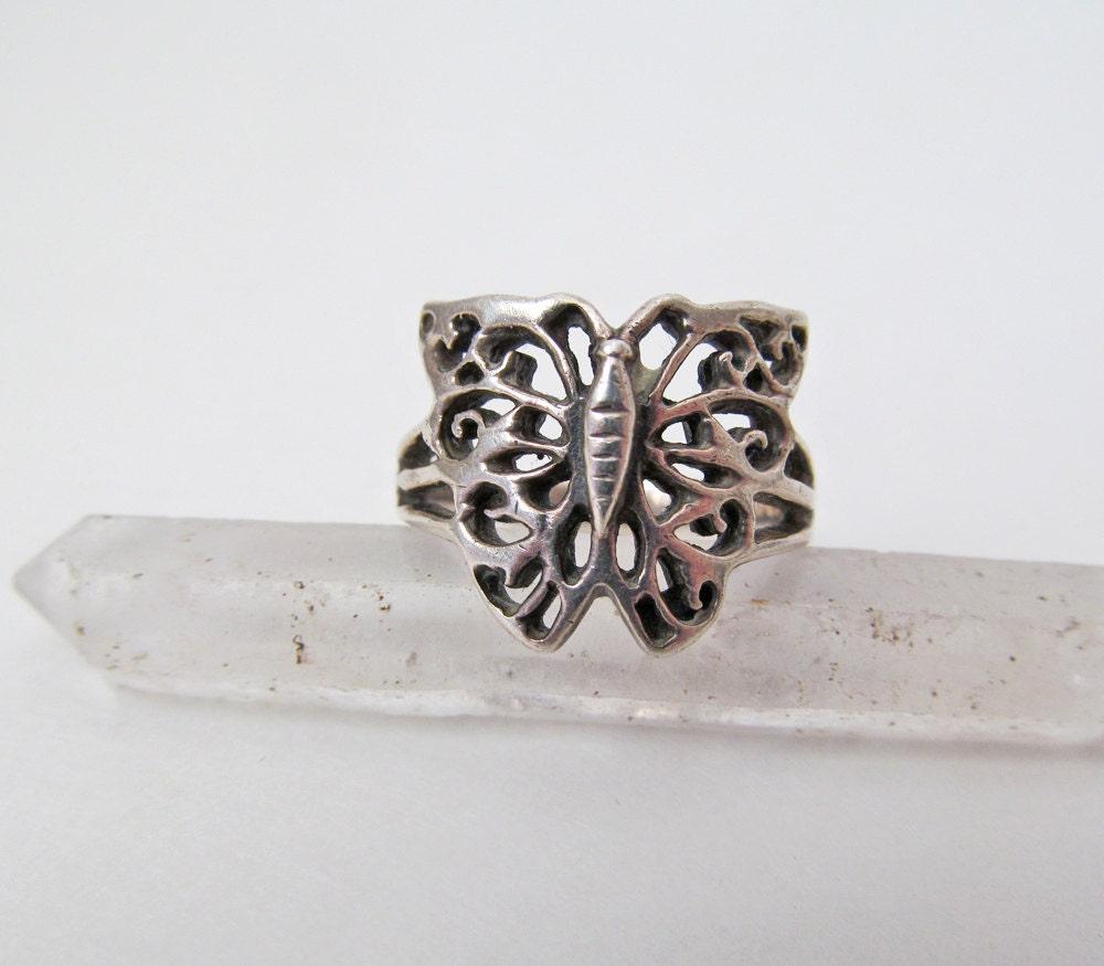 Sterling Silver Filigree Butterfly Ring -  Unique Vintage Jewelry Gifts for Nature Lovers