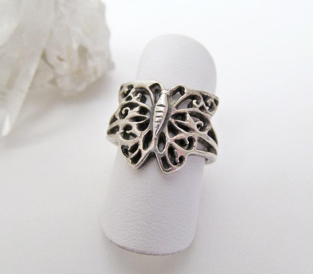 Sterling Silver Filigree Butterfly Ring -  Unique Vintage Jewelry Gifts for Nature Lovers