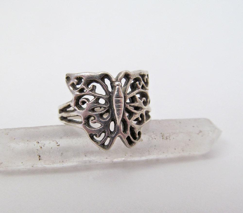 Sterling Silver Filigree Butterfly Ring -  Unique Vintage Jewelry Gifts for Nature Lovers