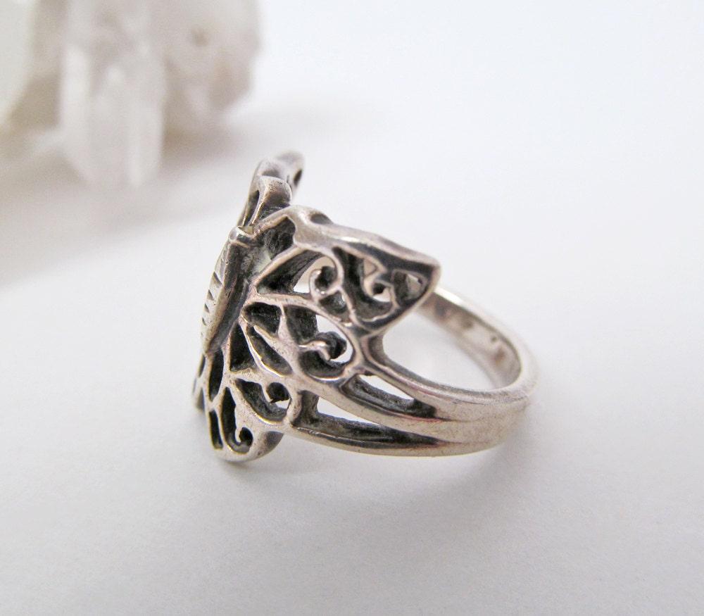 Sterling Silver Filigree Butterfly Ring -  Unique Vintage Jewelry Gifts for Nature Lovers