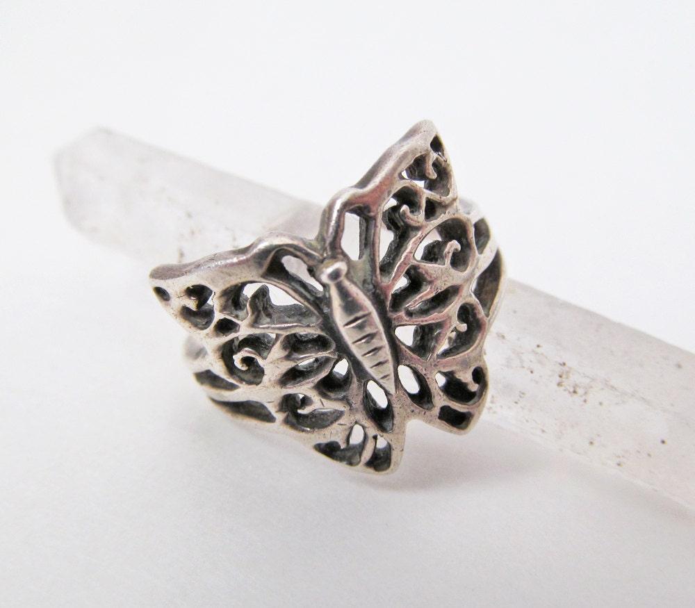 Sterling Silver Filigree Butterfly Ring -  Unique Vintage Jewelry Gifts for Nature Lovers