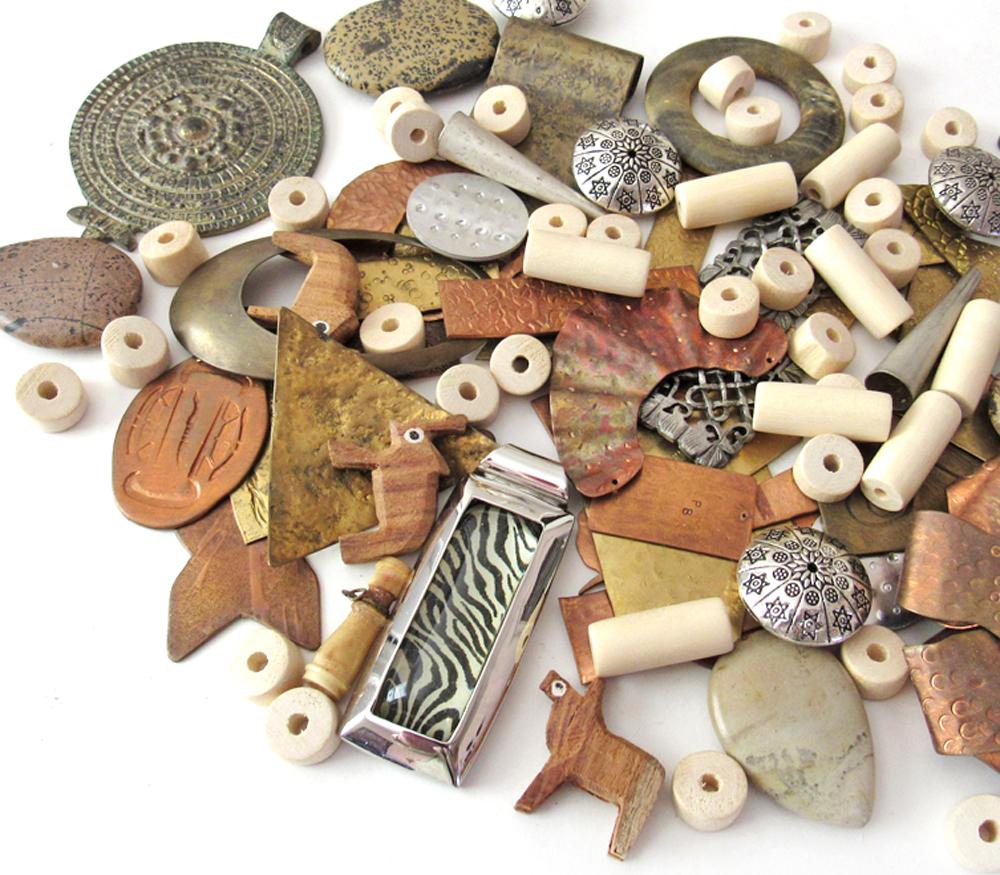 Bead Lot for Jewelry Making - Metal Components, Stones, Wood Beads &  Pendants / Bohemian Tribal Style Craft Supply