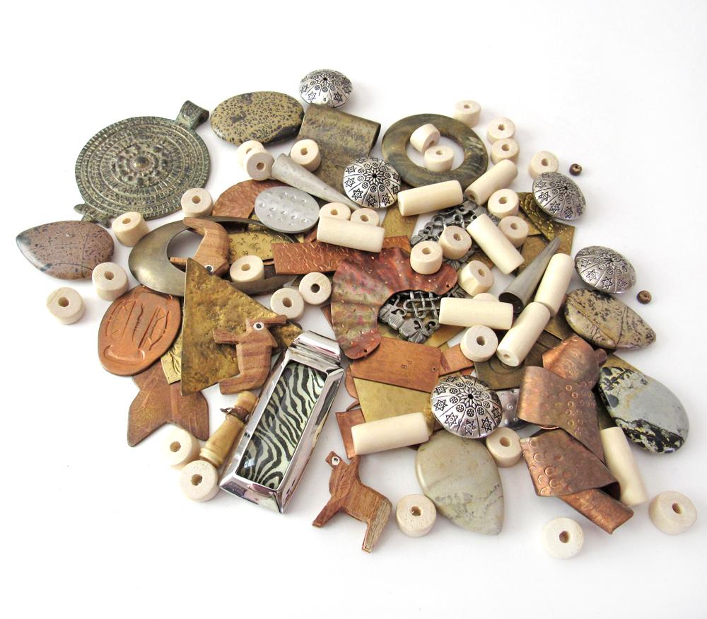 Bead Lot for Jewelry Making - Metal Components, Stones, Wood Beads &  Pendants / Bohemian Tribal Style Craft Supply