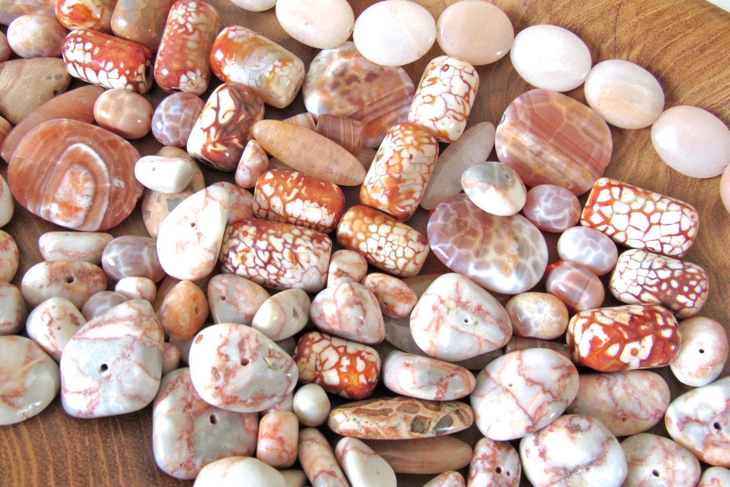 Large Bead Lot for Jewelry Making / Beading - Orange Fire Agate - Red Line Marble - Peach Agate Beads
