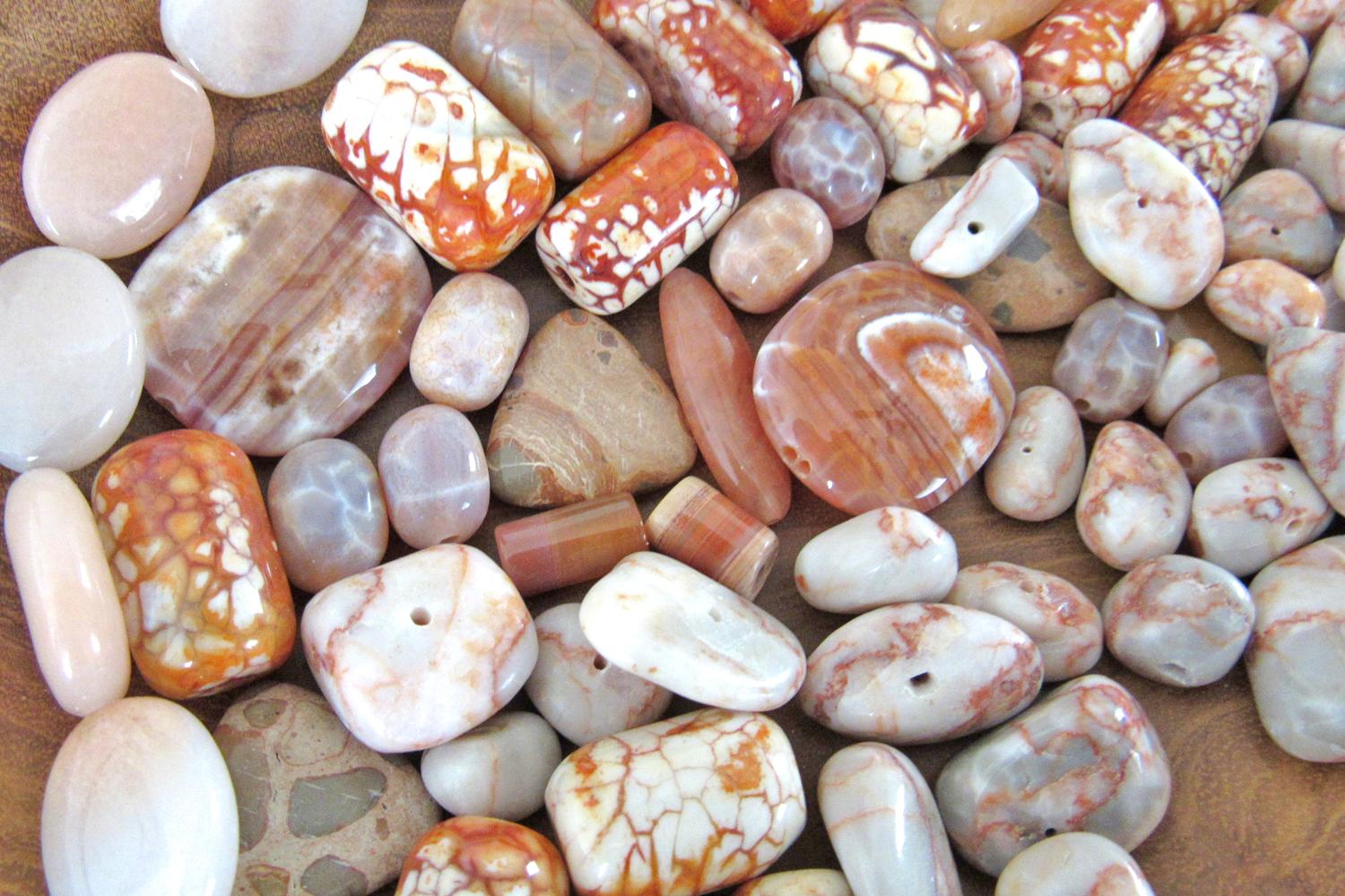 Large Bead Lot for Jewelry Making / Beading - Orange Fire Agate - Red Line Marble - Peach Agate Beads