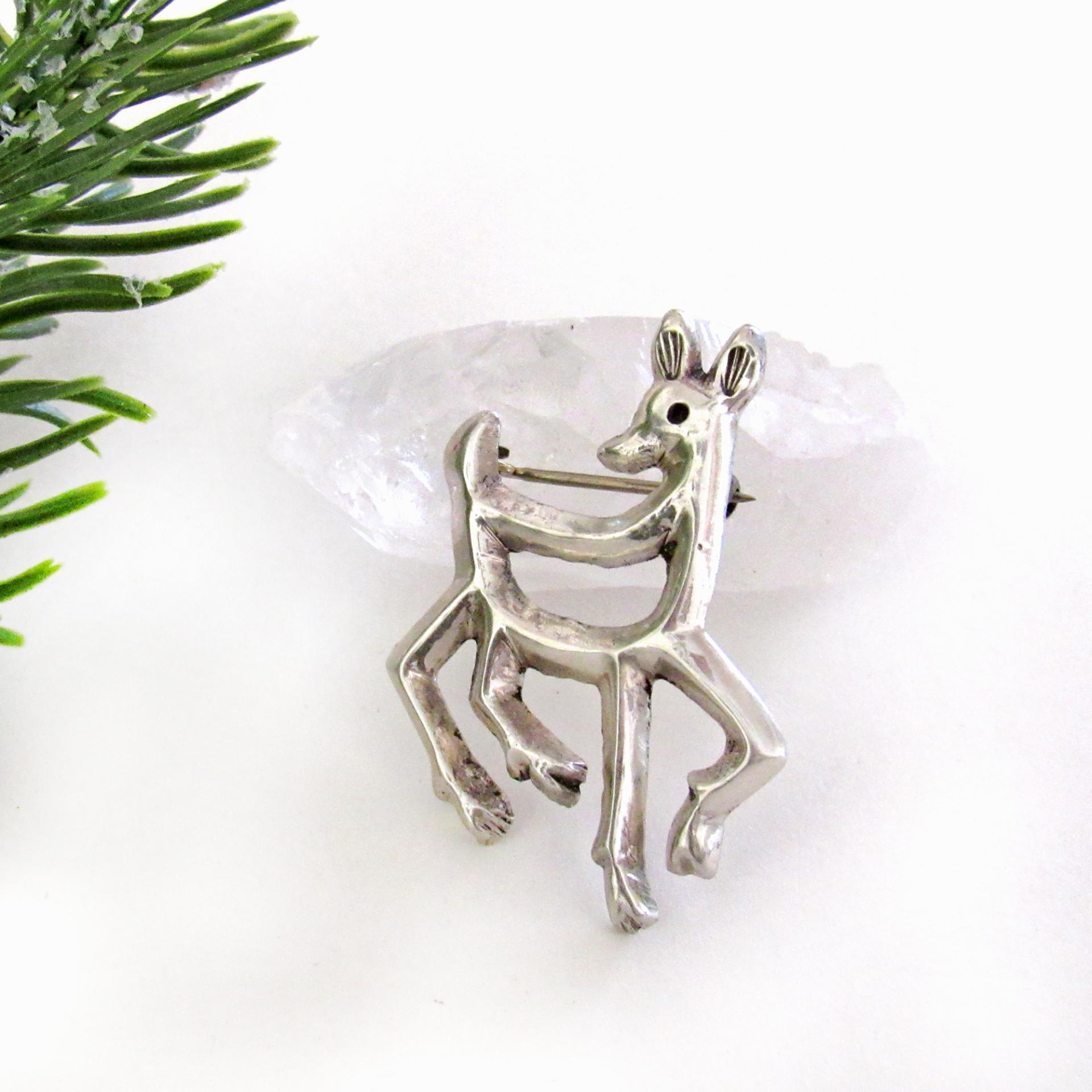 Solid Sterling Silver Reindeer Pin - Holiday Christmas Jewelry Gifts for Animal Lovers