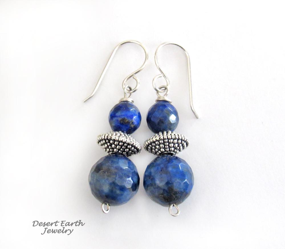 Small Blue Lapis Lazuli Gemstone Dangle Earrings on Sterling Silver Ear Wires 