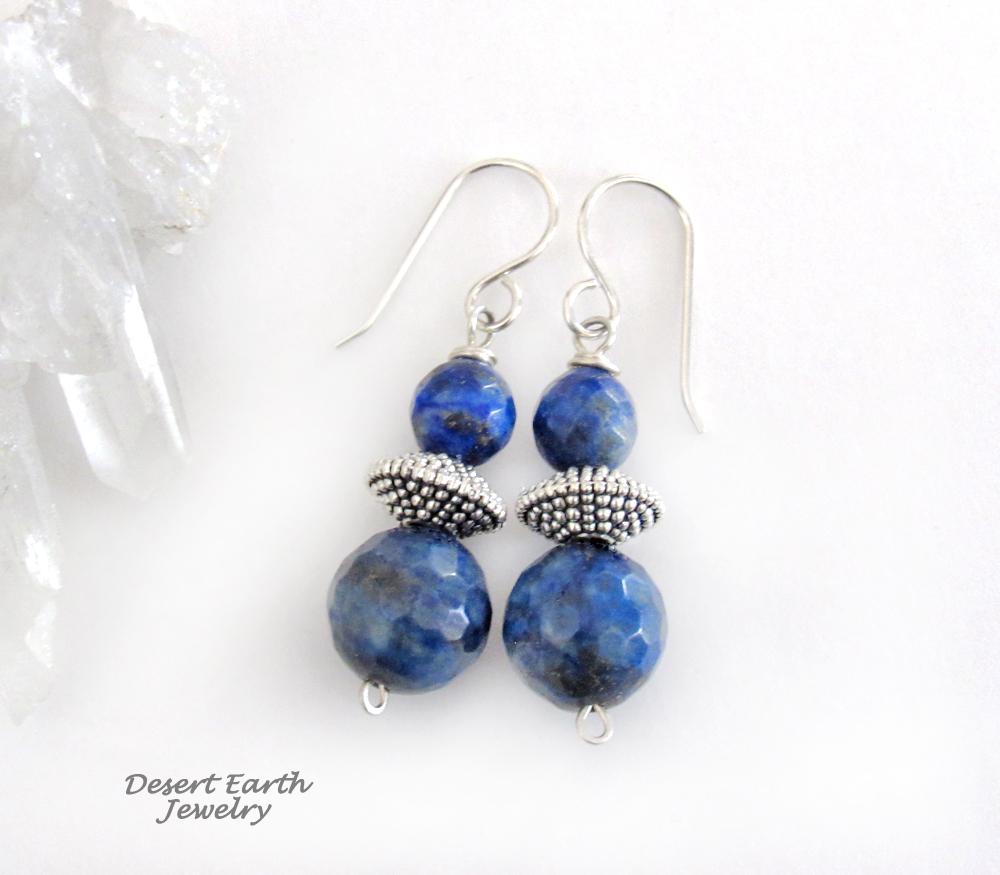 Small Blue Lapis Lazuli Gemstone Dangle Earrings on Sterling Silver Ear Wires 