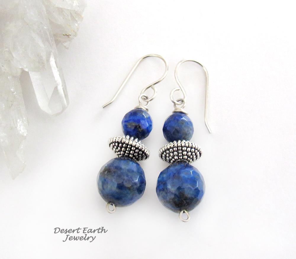 Small Blue Lapis Lazuli Gemstone Dangle Earrings on Sterling Silver Ear Wires 