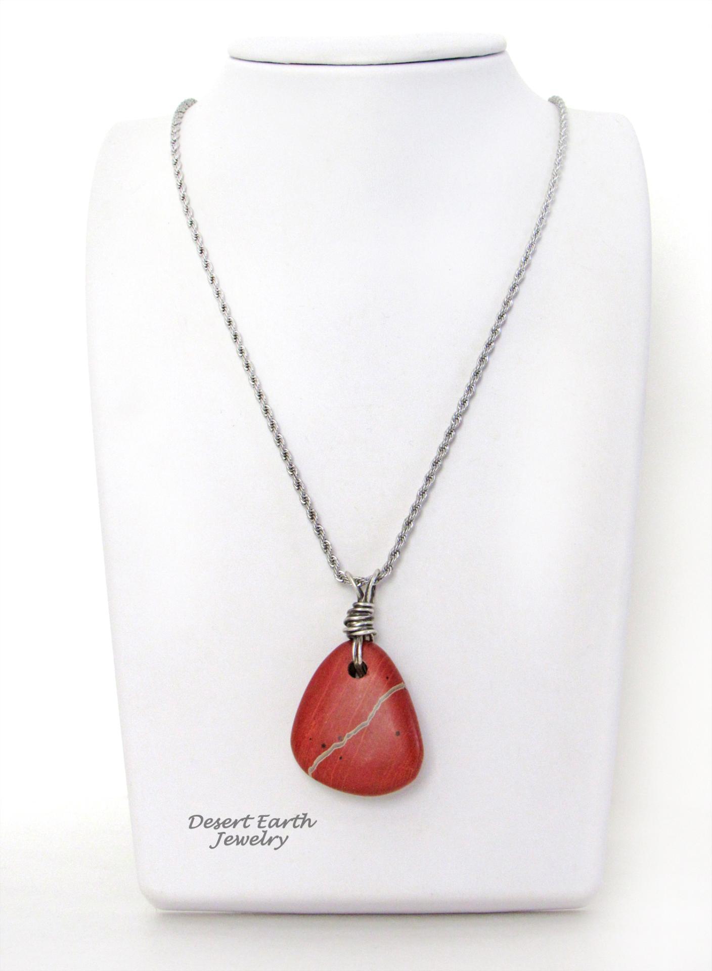 Red Jasper Pendant Necklace Wrapped in Sterling Silver - Earthy Natural Gemstone Jewelry