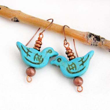 Blue Bird Turquoise Magnesite Earrings - Cute Earthy Nature Jewelry Gifts for Birdwatchers & Bird Lovers 