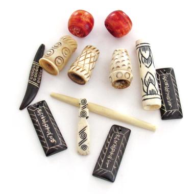  Ethnic Boho Tribal Style Carved Bone Bead Lot for Jewelry Making / Craft Supply