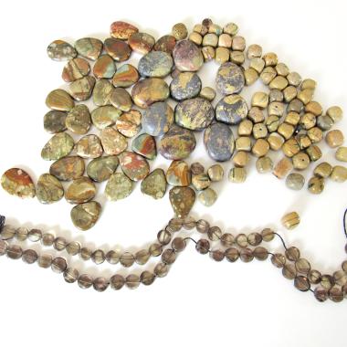 Large Bead Lot of Various Jasper and Smoky Quartz Stones for Jewelry Making in Earth Tone Colors - Craft Beading Supplies