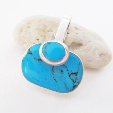 Blue Turquoise Sterling Silver Pendant - Vintage Mexico 925 Silver & Turquoise Jewelry