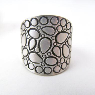 Sterling Silver Band Ring with Cobblestone Texture - Bold Unique Statement Rings for Women