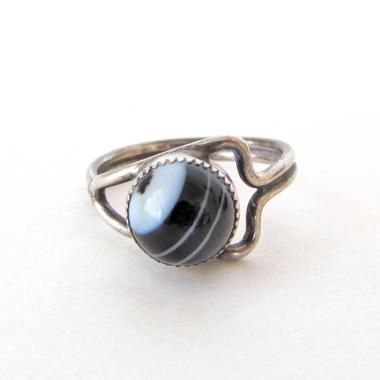 Banded Onyx Sterling Silver Ring - Small Sized Rings for Women or Teen Girls