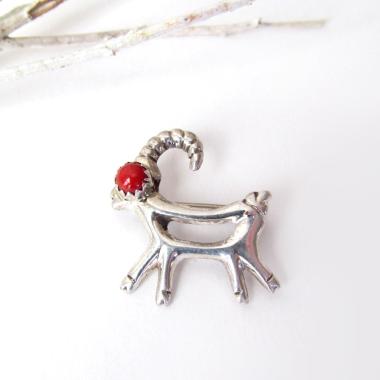 Red Coral Sterling Silver Antelope Pin - Cute Whimsical Animal Lover Jewelry Gifts