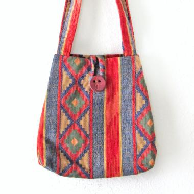 Bright Colorful Southwestern Aztec Print Tapestry Handbag Tote Bag - Vintage Boho Fashion