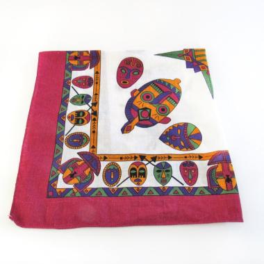 Bright Colorful African Mask Scarf Bandana - Made in the USA -100% Cotton - Unique Vintage Afrocentric Fashion