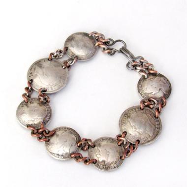 Vintage British Silver Coin Bracelet With Three-Pence and Sixpence Coins Dated 1896 to 1939 - Jewelry Gifts for Coin Collecto