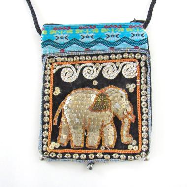 Elephant Sequin Embroidered Cross Body Bag - Ethnic Boho Vintage Fashion Handbag