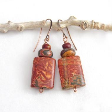 Small Petite Red Creek Jasper Gemstone Earrings - Earthy Natural Stone Jewelry 