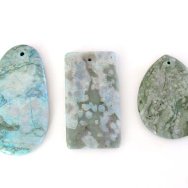 Blue Sea Sediment Jasper Pendant Beads for Jewelry Making - Set of 3 