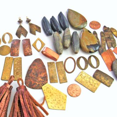 Stone and Metal Bead Lot for Jewelry Making - Brass Copper Metal Components, Large Leather Tassels, Jasper Stones, Pendant Focal Beads