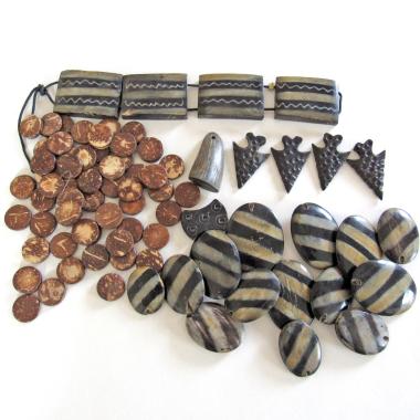 Earthy Ethnic Boho Bohemian African Tribal Style Mixed Bead Lot for Jewelry Making -  Earth Tone Colors, Beige, Black, Brown, Zebra Striped