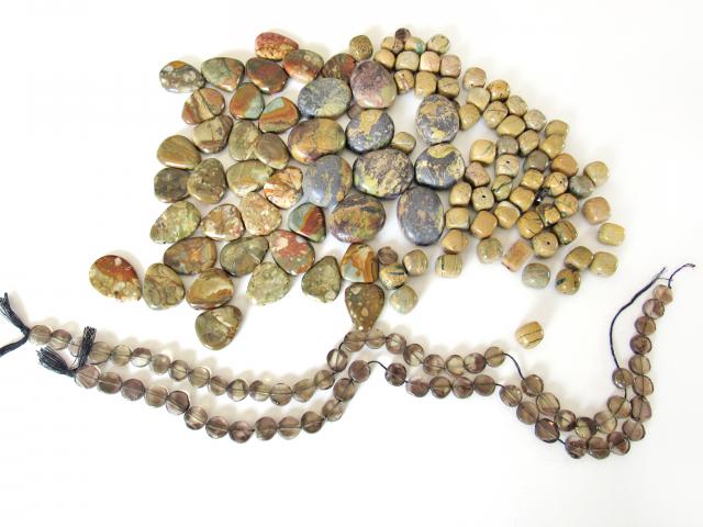 Large Bead Lot of Various Jasper and Smoky Quartz Stones for Jewelry Making in Earth Tone Colors - Craft Beading Supplies