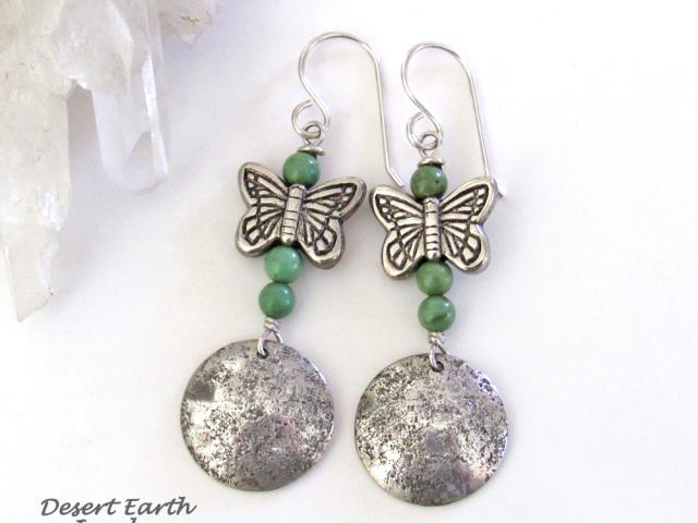 Sterling Silver & Turquoise Earrings with Butterfly Charms - Earthy Nature Gifts for Women & Teen Girls