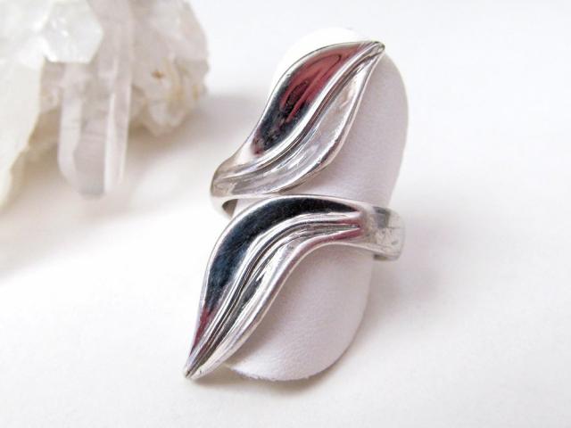 Sterling Silver Wrap-around Leaf Ring - Vintage Nature Jewelry Gifts for Women