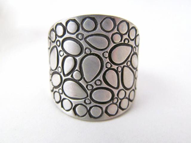 Sterling Silver Band Ring with Cobblestone Texture - Bold Unique Statement Rings for Women